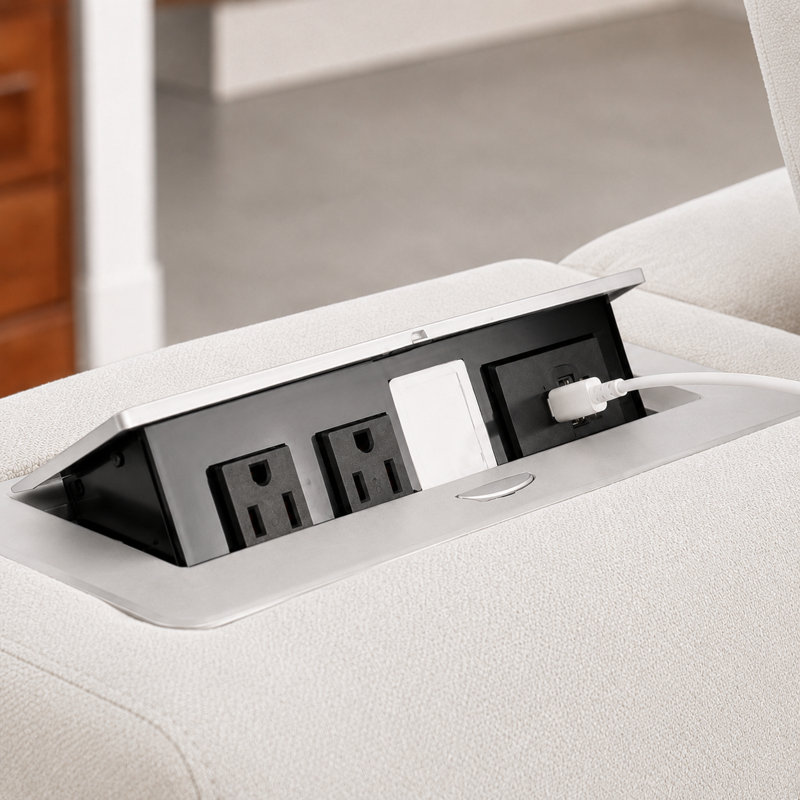 Canapé modulaire rembourré 3 places avec repose-pieds et console Sheley, Chenille beige moelleux