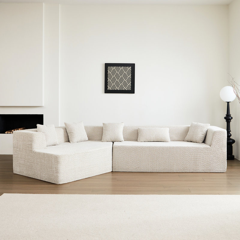 Aucun assemblage requis - Module de confort respirant beige à siège profond de style géométrique moderne à siège profond de 127,5 po