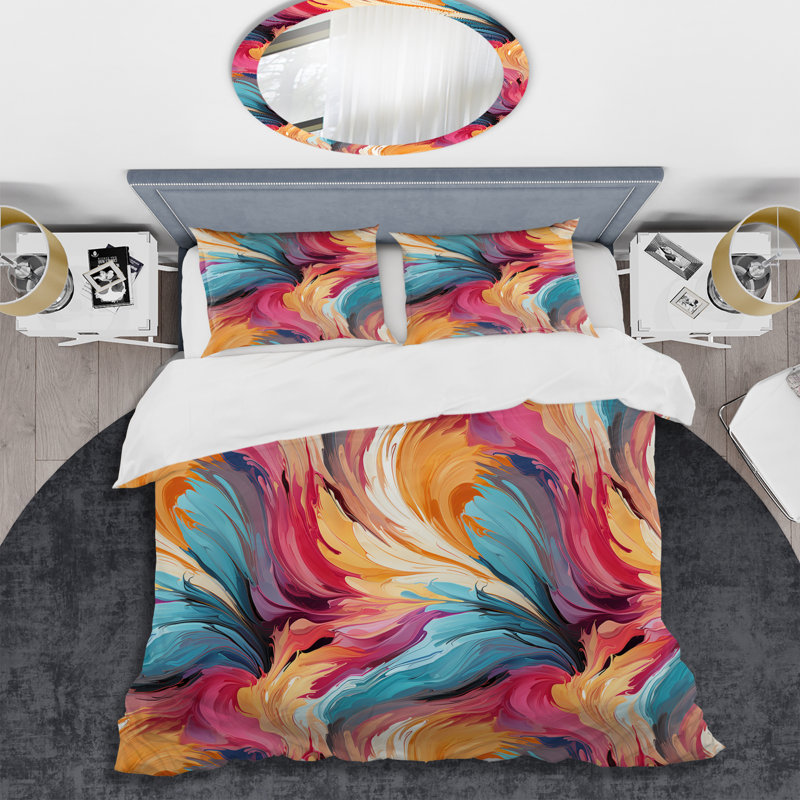 Ensemble de housse de couette multicolore Popart Playful Matrix, Housse de couette pour très grand lit et 2 très