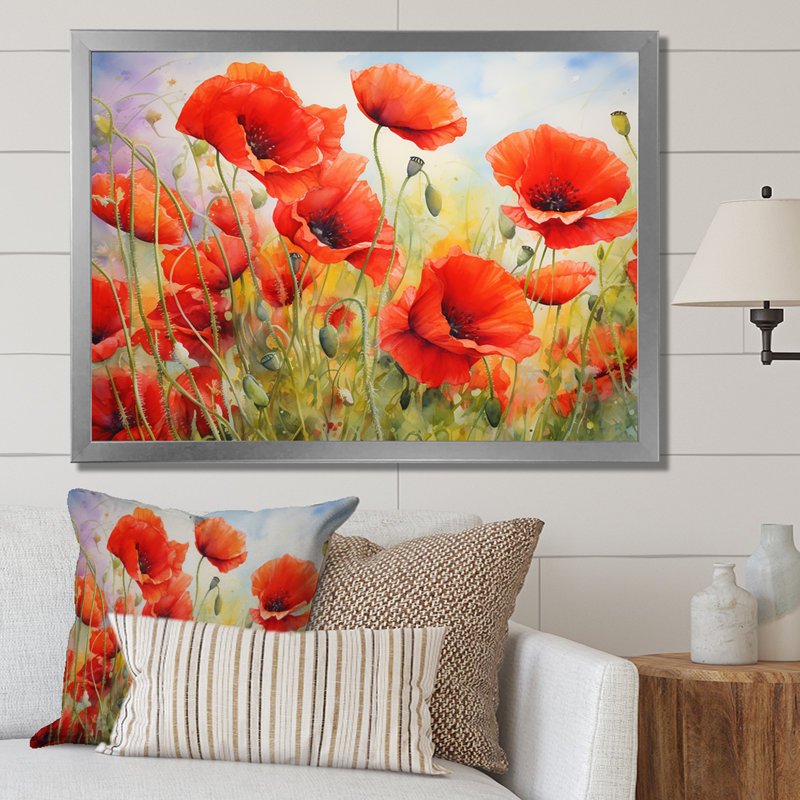 Radiant rouge coquelicots, H 30 po x l 40 po x P 1,5 po, Cadre simple argenté