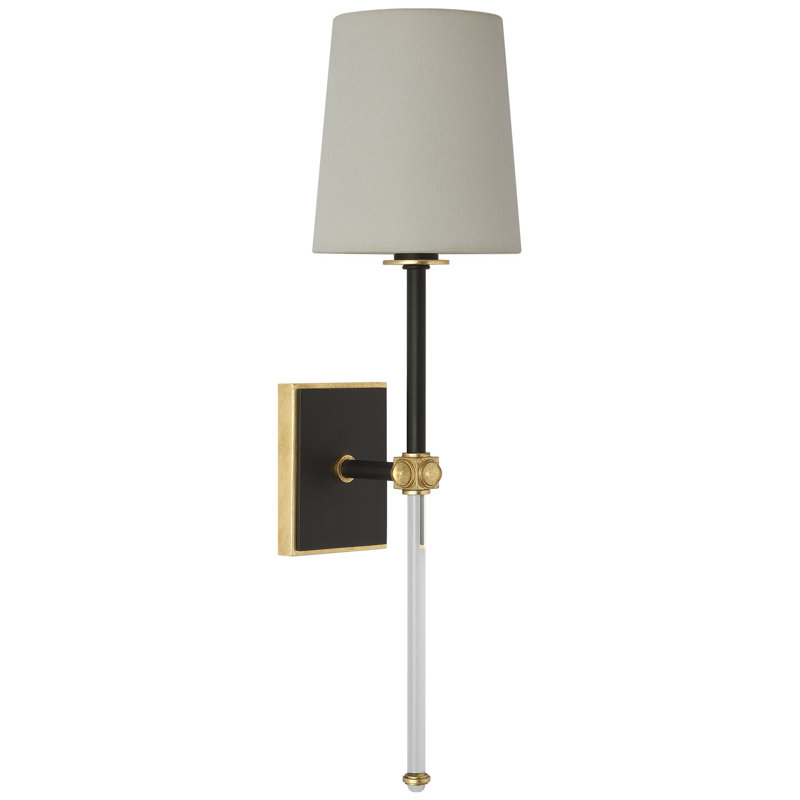 Julie Neill Lucia 21" Cordless Sconce with Linen Shade, Matte Black/Crystal