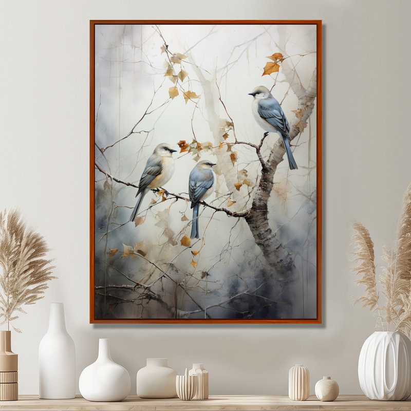 Bird Silent Watcher II - Art mural oiseau, H 32 po x l 24 po x P 1 po, Cadre flottant brun