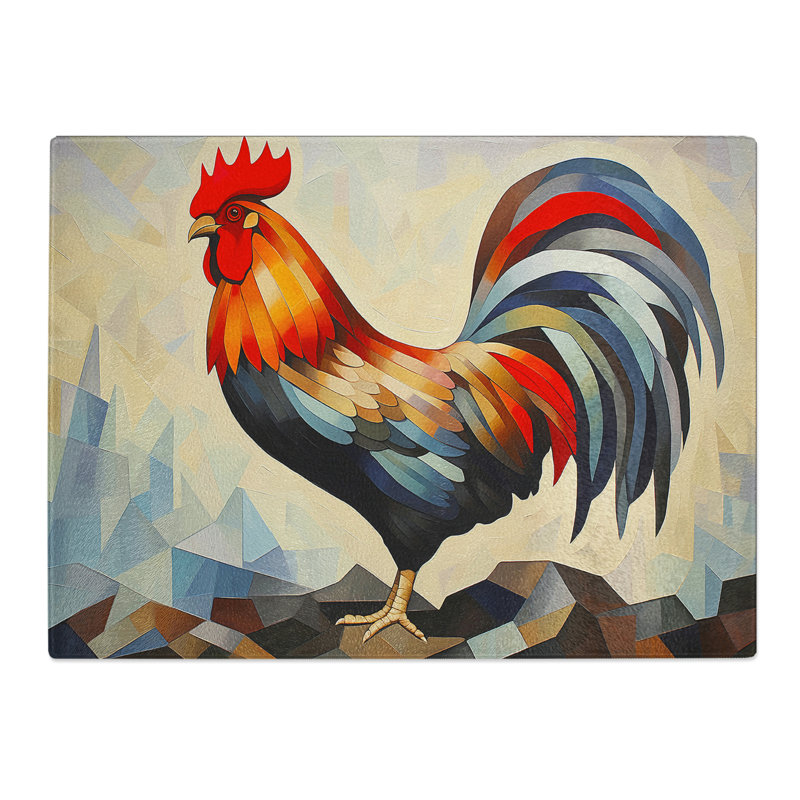 Rooster Art Deco  Glass Chopping Board