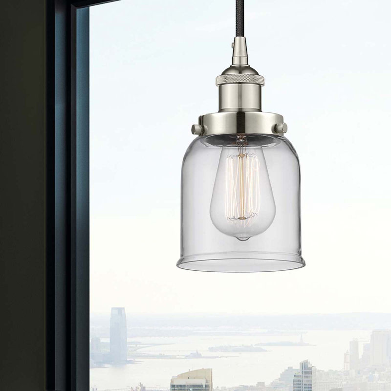 Luminaire suspendu en forme de cloche à 1 lumière Bostonia, H 9,5 po x l 5 po x P 5 po, Transparent, Nickel poli
