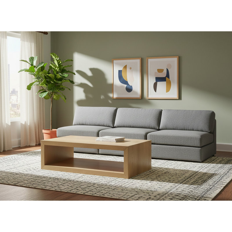 Canapé modulaire à accoudoirs carrés de 114 po Howardine, Tissu gris texturé en lin