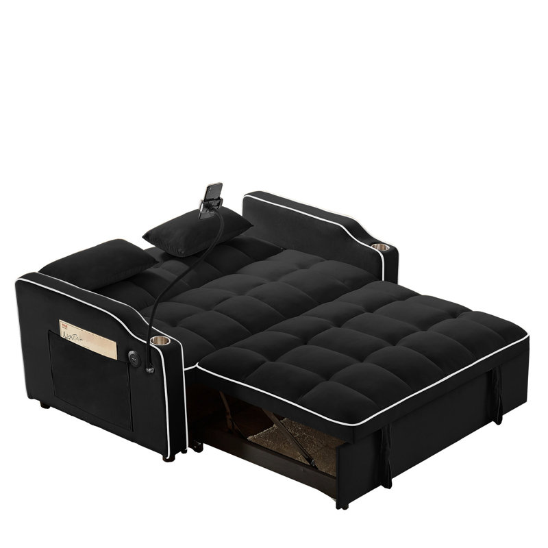 Multifonctionnel en noir avec dossier réglable, port de charge, cendrier, support pour téléphone et 2 coussins de lit, Noir