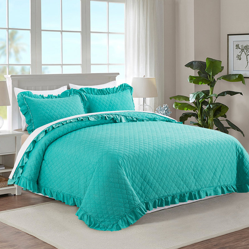 Ensemble de courtepointe en microfibre 3 pièces South Loop, Courtepointe très grand + 2 couvre-oreillers stan, Turquoise
