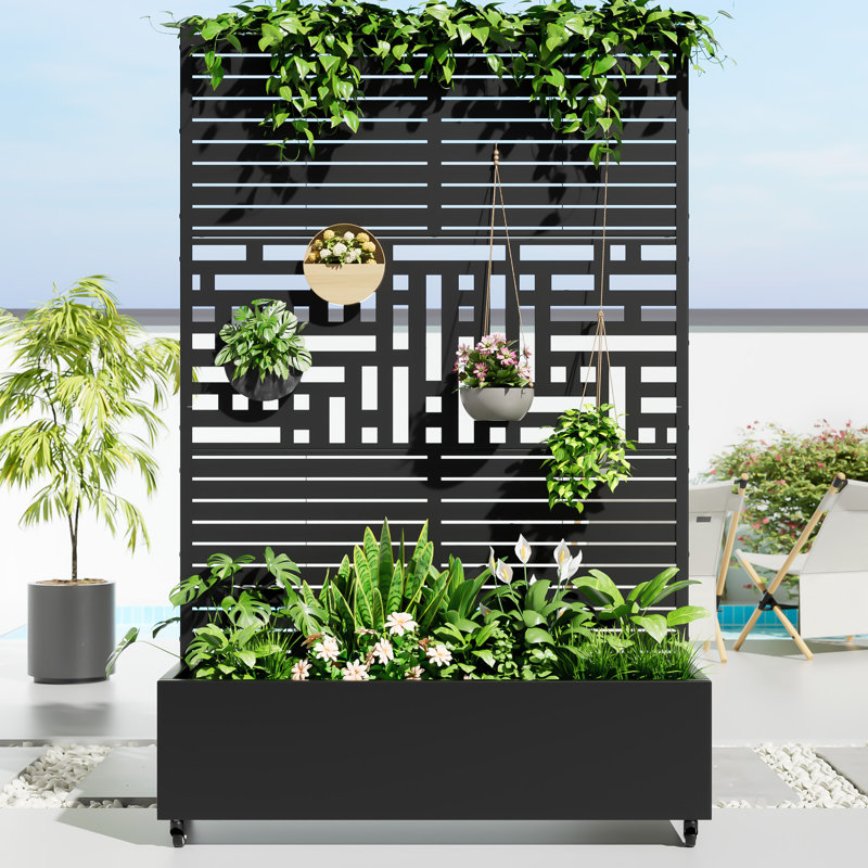 Boîte à fleurs d'extérieur en métal avec treillis et roues Daisy