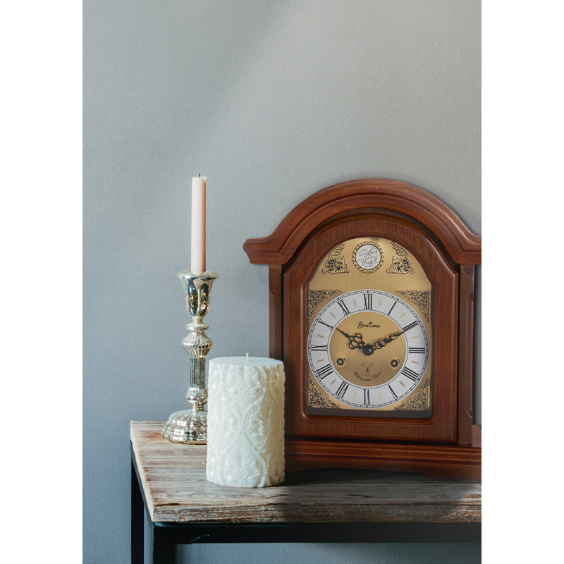 Roman Numeral Linden Solid Wood Atomic Tabletop Clock in Wood