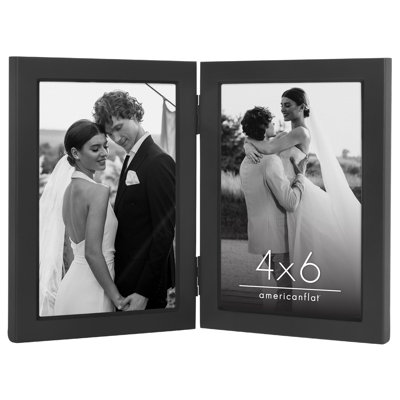 Hinged Picture Frame with Wide, Beveled Metal Molding and Shatter-Resistant Glass - Fits Two Photos