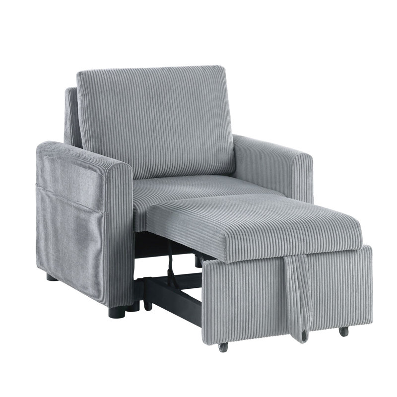 Fauteuil 32,5 po en velours côtelé gris avec méridienne et poche latérale pour une terrasse confortable et moderne qui améliore votre confort