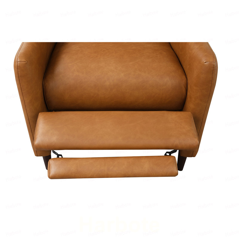 Fauteuil inclinable manuel Mid-Century moderne à finition brune avec pieds fuselés et tissu texturé en lin à dossier haut