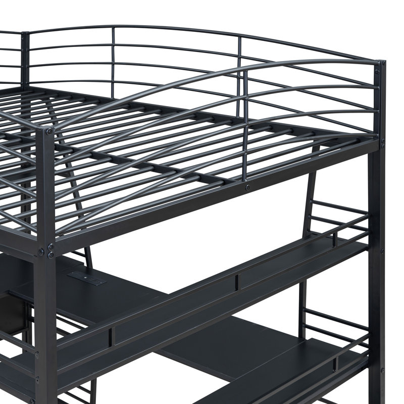 Ardelia Loft Bed with Desk, Bookcase and Charging Station, Black, Full