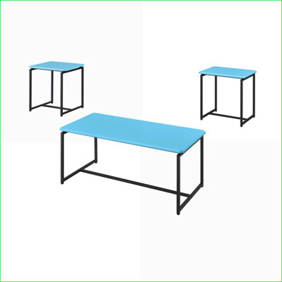 Ensemble de table basse et de table de bout en fibre de carbone bleu 3 pièces, structure en métal durable et style moderne