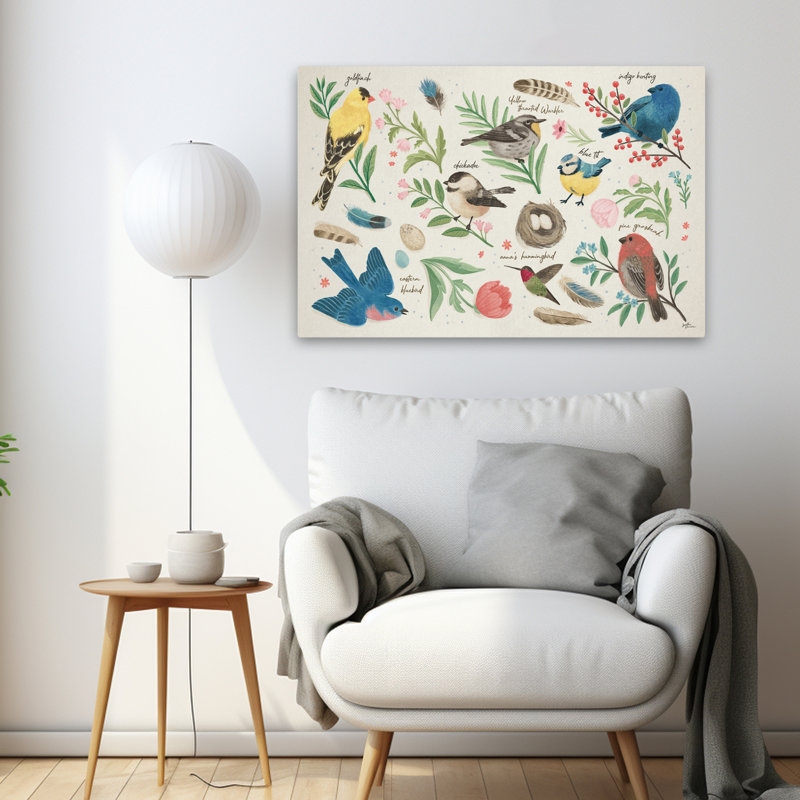 Étude d'oiseaux I - animaux, baies, oiseaux, art bleu, H 24 po x l 36 po