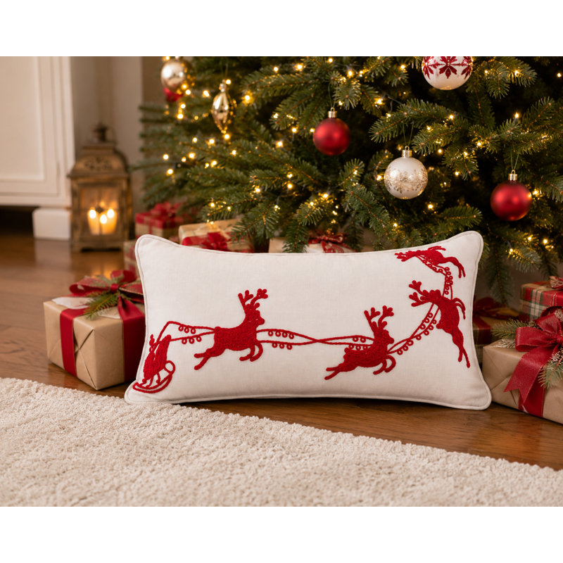 Santa Embroidered Feather Reversible Throw Pillow