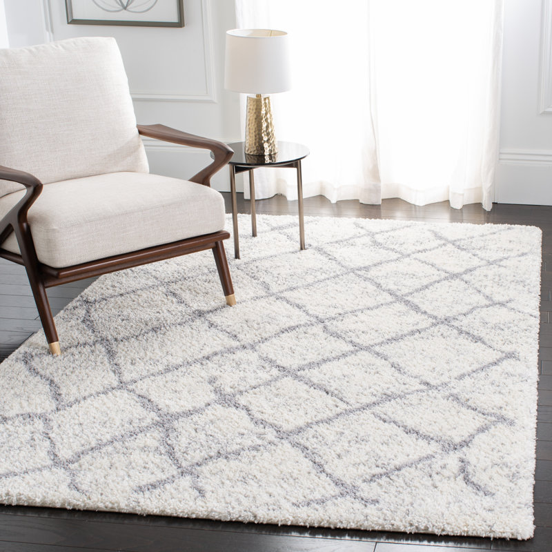 Tahoe Gray and White Geometric Shag Area Rug