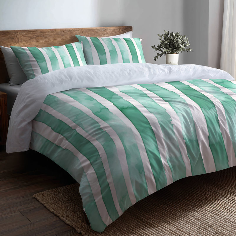 Ensemble d'édredon 6 pièces Coastal - Ensemble de literie à rayures vert menthe Breeze, King Comforter + 3 Additional Pieces
