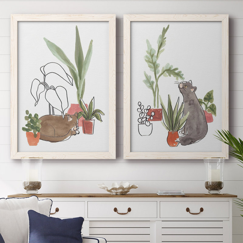 Purrfect Plants III - Toile encadrée de qualité supérieure - prête à être accrochée, H 36,5 po x l 53 po x P 1,5 po
