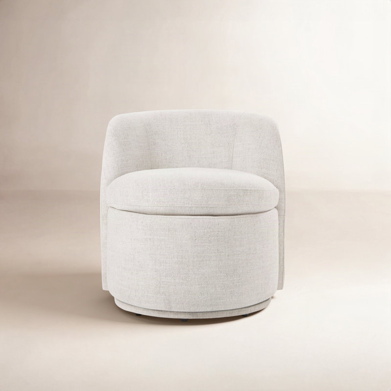 Carmelo Estes Upholstered Swivel Barrel Chair, Nathan Wheat Performance Tweed