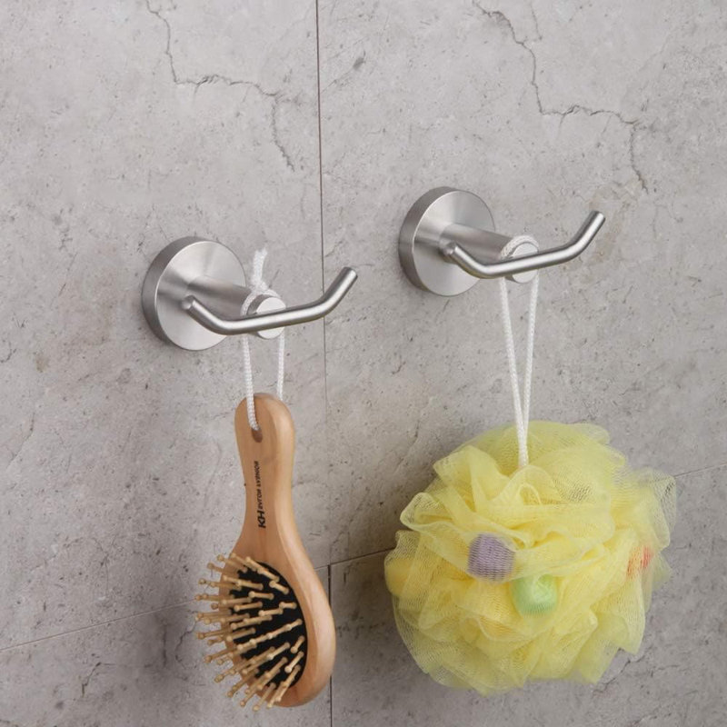 Crochets à serviettes muraux doubles 2 en 1, Nickel brossé