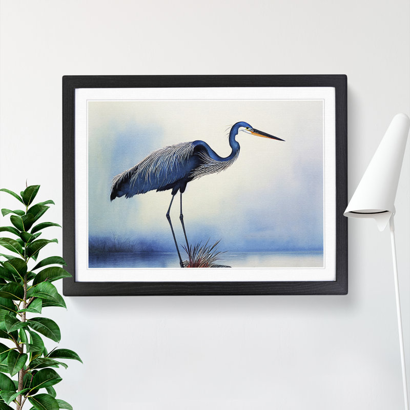 Heron Bird Vol.2 - Single Picture Frame Print, 25cm H x 34cm W x 2cm D, Black