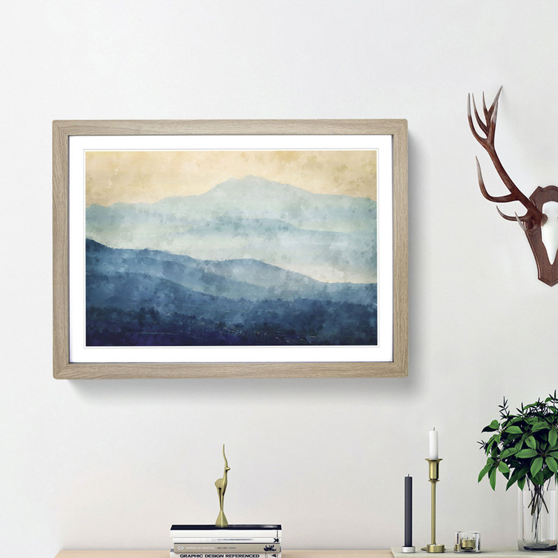 Mountain Fog in Crete Greece - Picture Frame Painting Print, Oak Framed, 62cm H x 87cm W x 2cm D