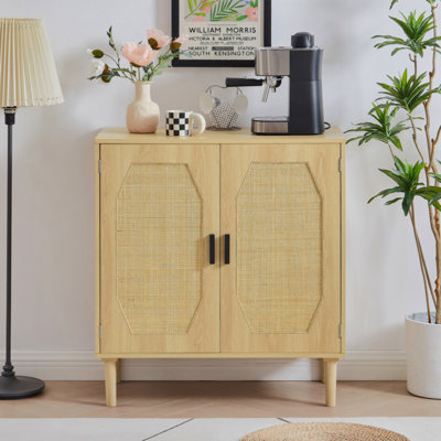 Kitchen Storage Cabinets With Rattan Decorative Doors, Buffets, Wine Cabinets, Dining Rooms, Hallways, Cabinet Console Tables, Natural, 31.5''W X 15.8''D X 34.6"H.