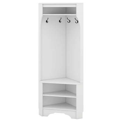 Corner Hall Tree With Shoe Bench, Versatile Entryway Coat Rack With 4 Hooks, Corner Cabinet With Adjustable Shelf