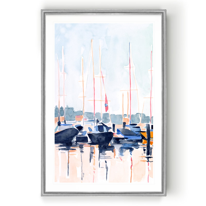 «Watercolor Boat Club II» par Emma Scarvey - reproduction d'art sur toile, H 22,5 po x l 30,5 po, Impression encadrée, Noir
