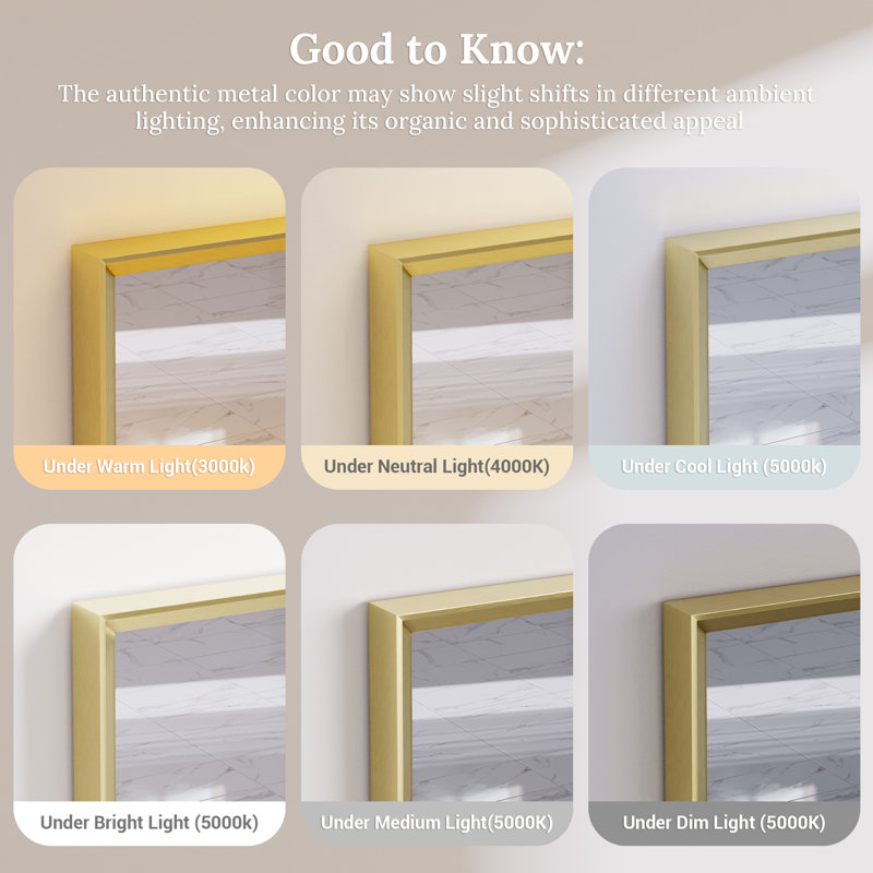 Bathroom Vanity Mirror with Tempered Glass and Aluminum Frame, Brushed Gold, 36" x 36"
