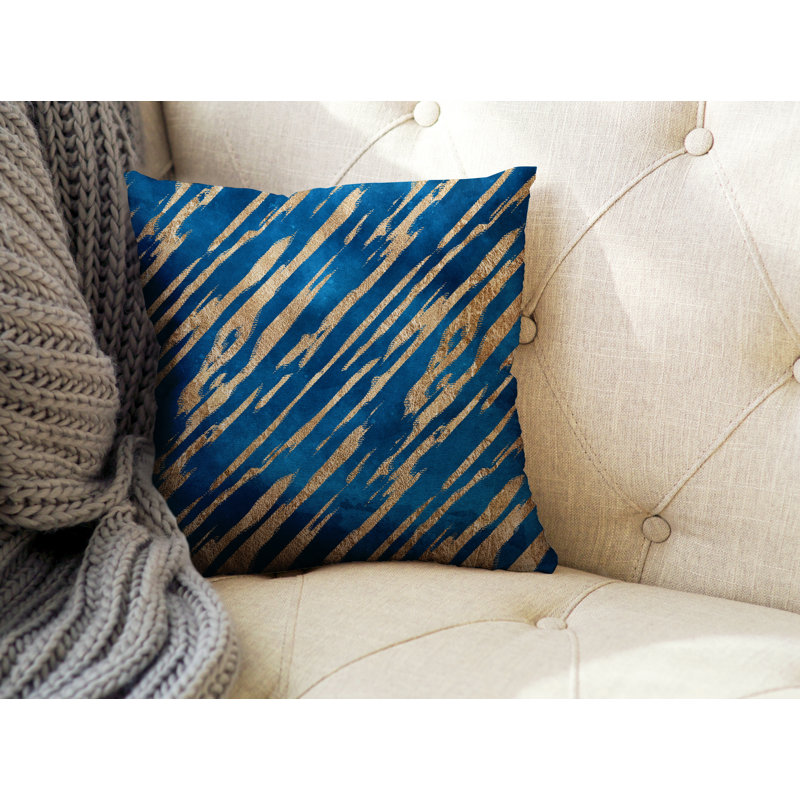 Coussin décoratif intérieur / extérieur Sana, L 15 po x H 15 po, Turquoise / or / blanc