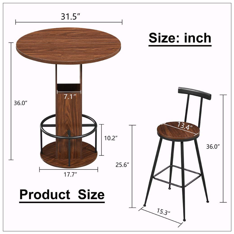 3-Piece Bar Table and Stool Set, Black