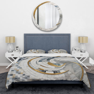 Ensemble de housse de couette gris et jaune II - formes abstraites
