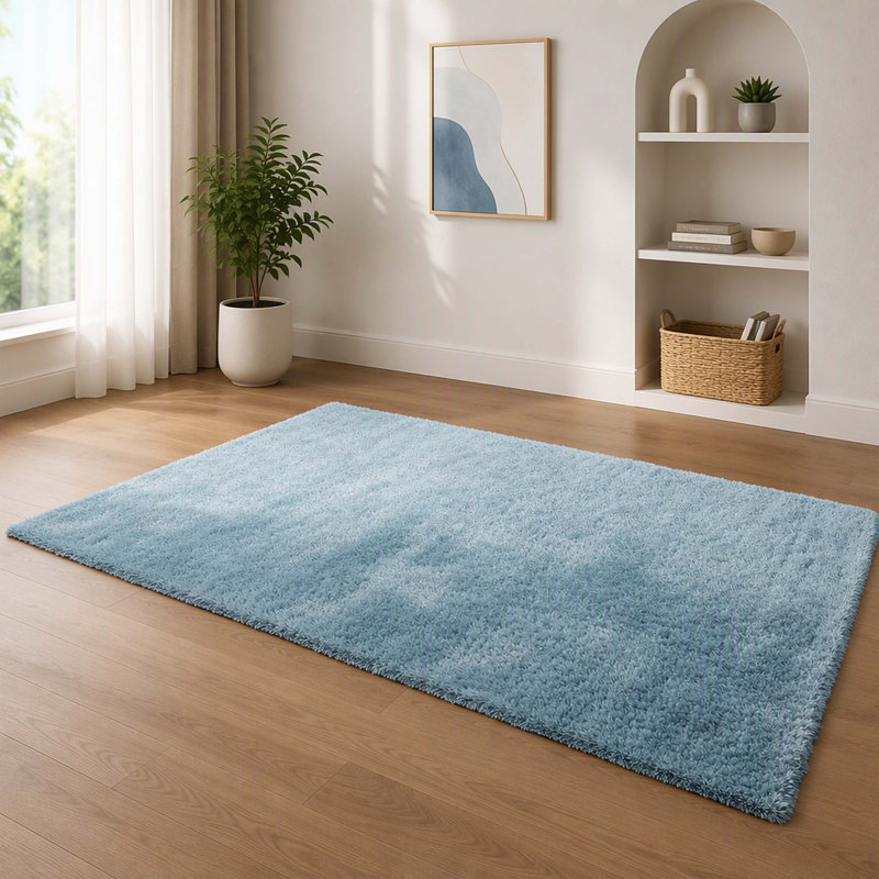 Élégant tapis moelleux à poils longs bleu moelleux, 7,5 po x 9,5 pi, tapis moderne doux de 89 x 113 po
