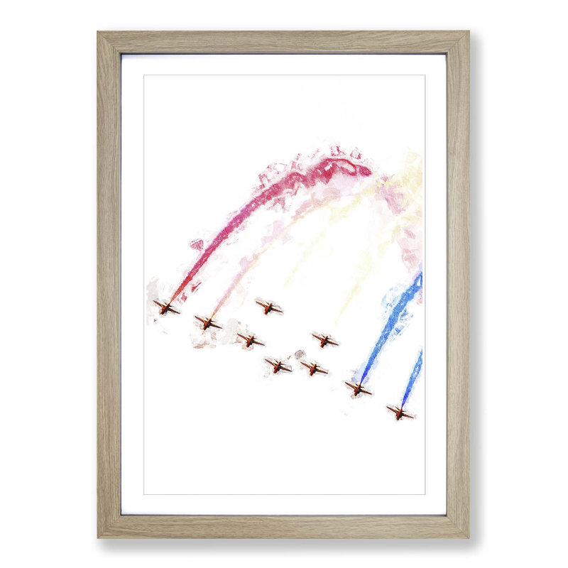 The Red Arrows - Picture Frame Painting Print on MDF, 36cm H x 27cm W x 2cm D, Oak Framed