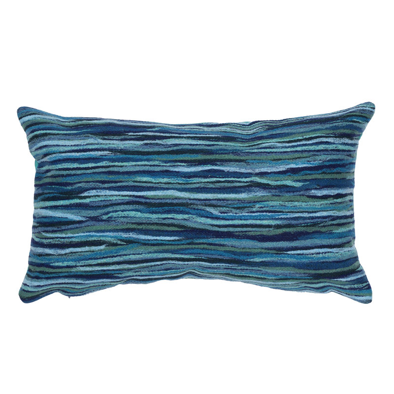 Blue Striped Polyester Rectangular Indoor/Outdoor Pillow