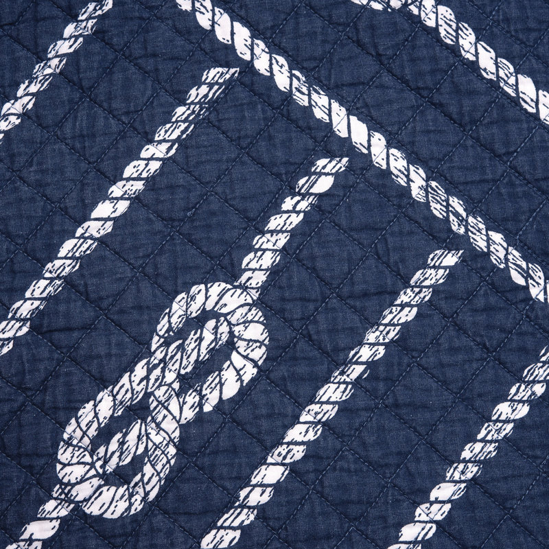 Oliver Navy and White Cotton Quilted Throw Blanket