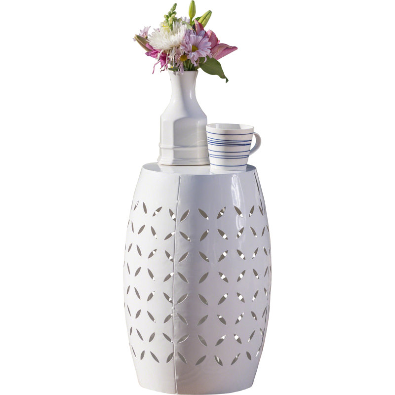 Babeth Iron Side Table 12.25 inches deep x 12.25 inches wide x 17.75 inches high all-metal construction, White, Metal