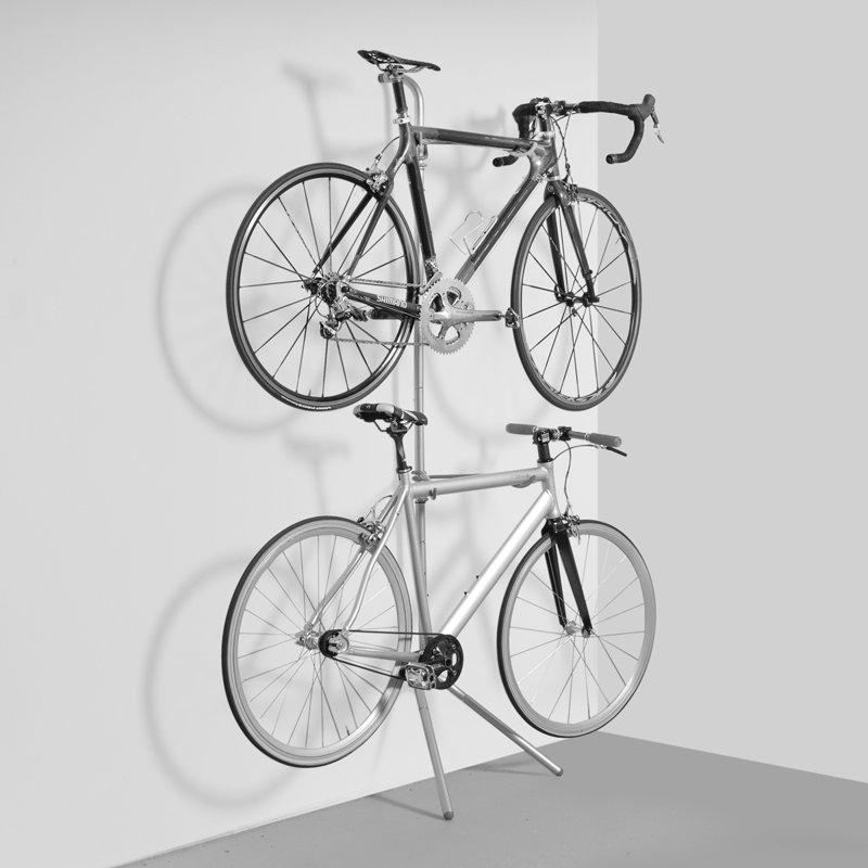 Silver Adjustable Freestanding 2-Bike Gravity Storage Rack