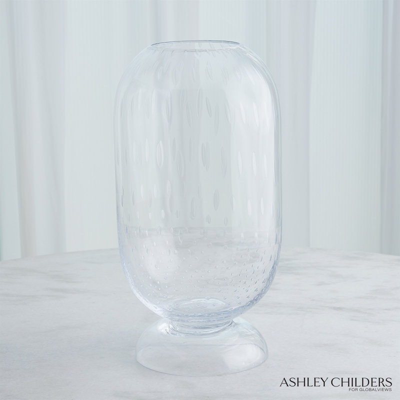 Ashton Vase-Clear Seeded-Short, 20" H x 10.75" W x 10.75" D