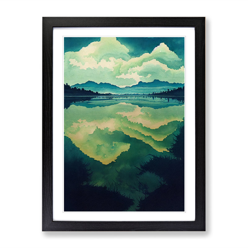 Watercolour Lake Vol.5 - Single Picture Frame Print, 46cm H x 34cm W x 2cm D, Walnut