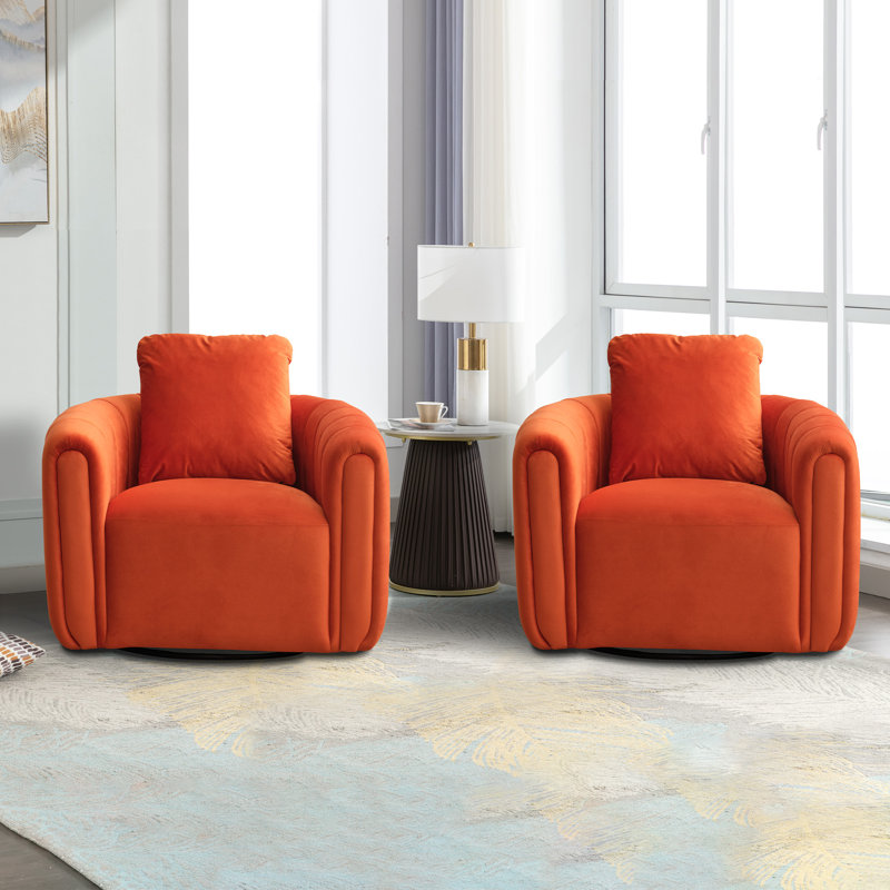 Deriah 30" W Super Soft Oversize Velvet Swivel Barrel Chair, Orange