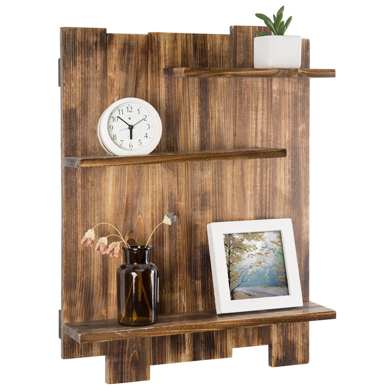 Abdyl 3 Piece Fir Solid Wood Accent Shelf with Live Edge, Brown