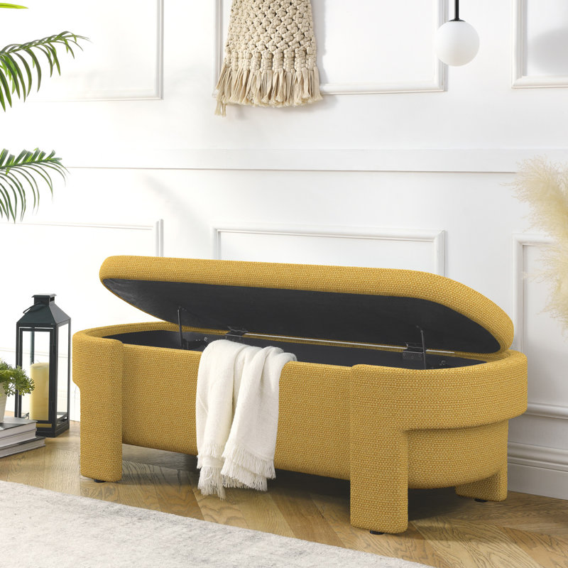 Cineus Oval Fabric Upholstered Storage Ottoman, Yellow