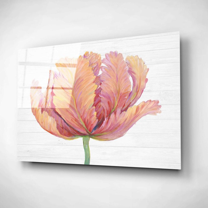 «Single Pink Bloom I» par Tim O'Toole, art mural en verre acrylique, 36 po x 24 po, H 12 po x l 16 po x P 0,13 po