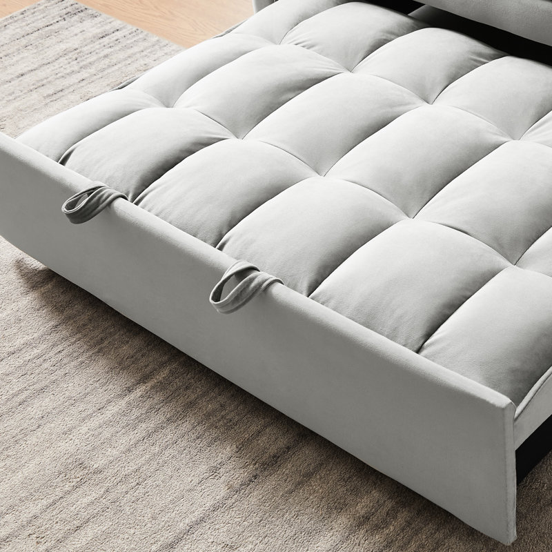 Salon moderne avec lit gigogne et poches en velours gris