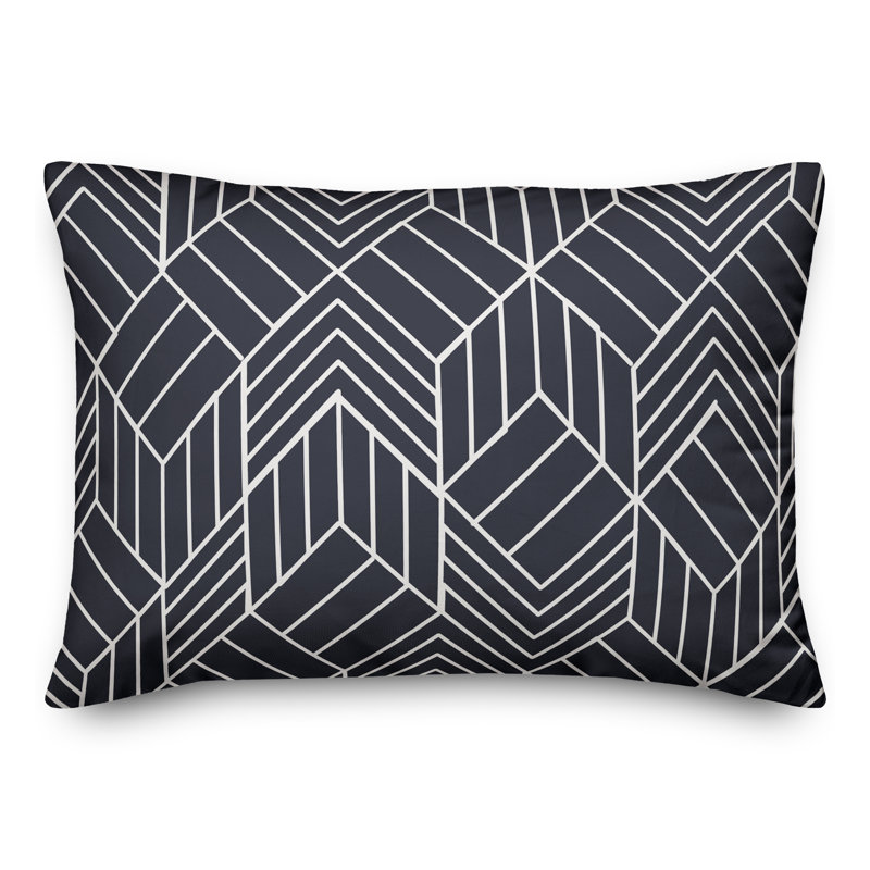  Coussin décoratif géométrique intérieur / extérieur en polyester, H 18 po x l 25 po, Bleu marine