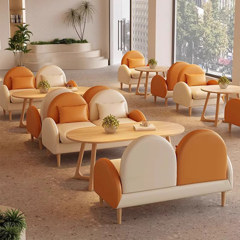 Ensemble de 2 bancs de rangement en cuir artificiel, Crème / orange