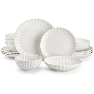 vancasso 16-Piece Petal Ceramic Dinnerware Set for 4, Stackable, Microwave & Dishwasher Safe